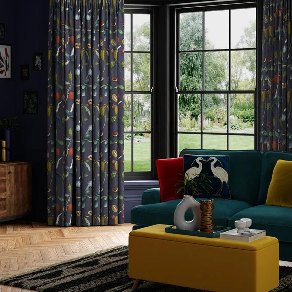 Made to Measure Curtains Cockatoo Print - Ink, Velvet by Dunelm, image 2