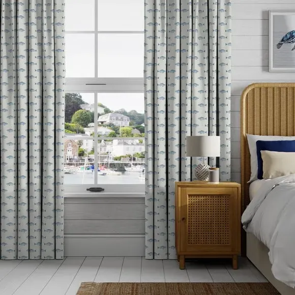 Made to Measure Curtains Fish Print - Blue, Cotton alternate view