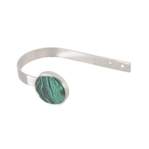 Malachite Ball Curtain Holdbacks - Green, Satin Steel Silver alternate view