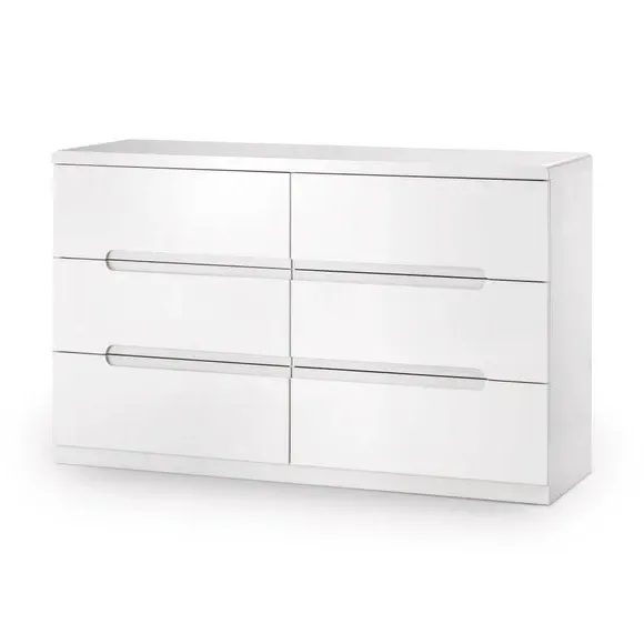 Wide 6 Drawer Chest - White, High Gloss alternate view