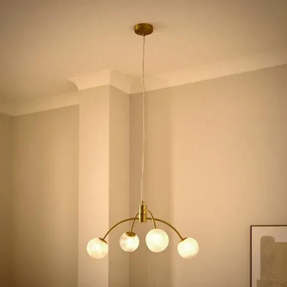 Marble Art Deco 4-Light Ceiling Light - White, Glass alternate view