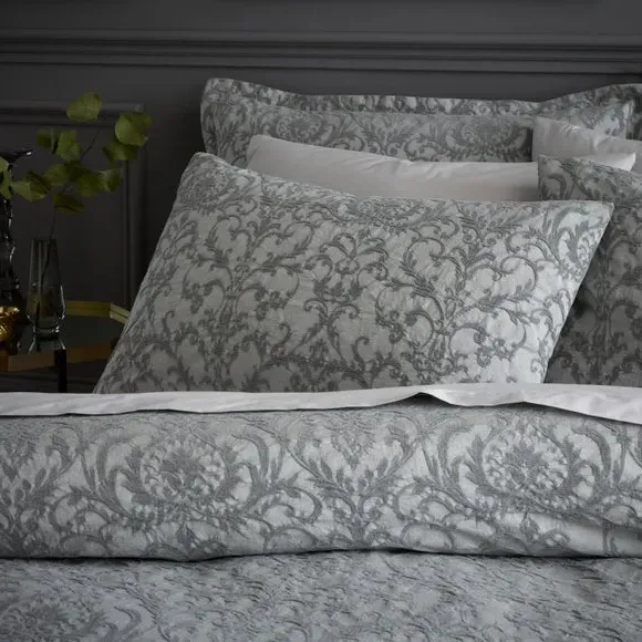 Margot Damask Jacquard Duvet Cover & Pillowcase Set - Grey, Cotton alternate view