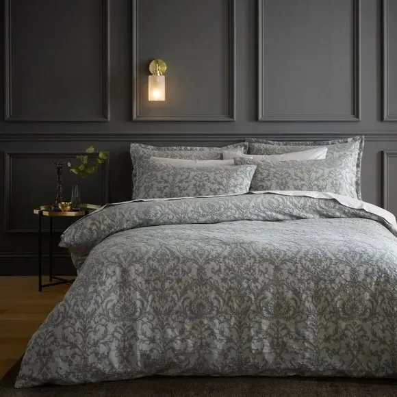 Margot Damask Jacquard Duvet Cover & Pillowcase Set - Grey, Cotton product