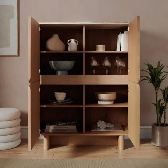 Marla 2 Door Highboard - Light, Travertine Effect alternate view