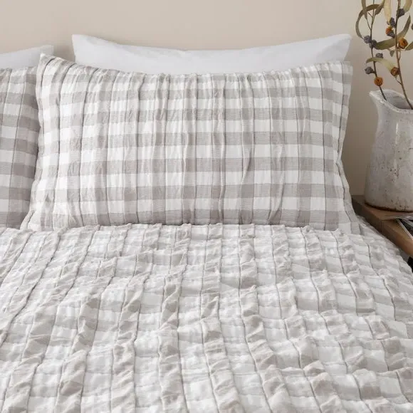 Marlow Gingham Duvet Cover & Pillowcase Set - Grey, Polyester alternate view