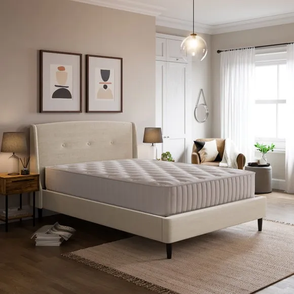 Buttoned Bed Frame - Natural, Woven Fabric alternate view
