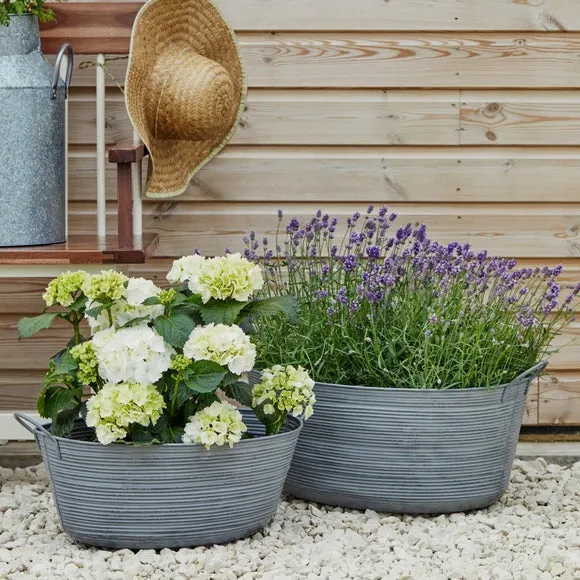 Oval Plant Pot with Handles - Grey, Iron alternate view