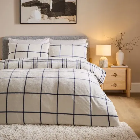 Maven Check Duvet Cover & Pillowcase Set - Blue, Fleece alternate view