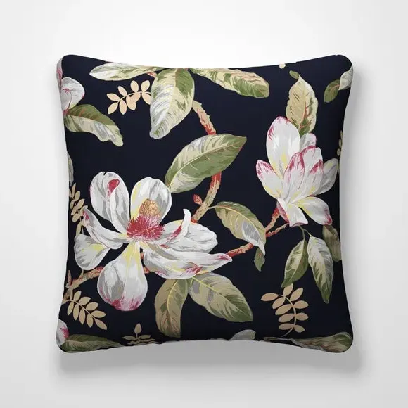 Cushion Cover with Magnolia Print - Black, Velvet alternate view