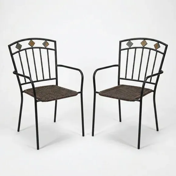 Set of 2 Dining Chairs - Brown, Rattan alternate view