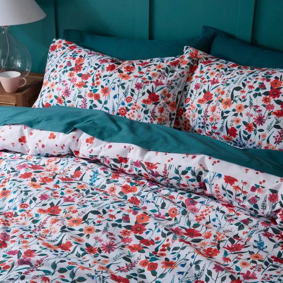 Meadow Floral Duvet Cover Set - Red, Polycotton alternate view