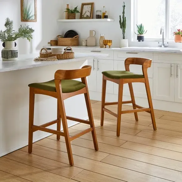 Melia Counter Height Barstool - Olive, Velvet alternate view