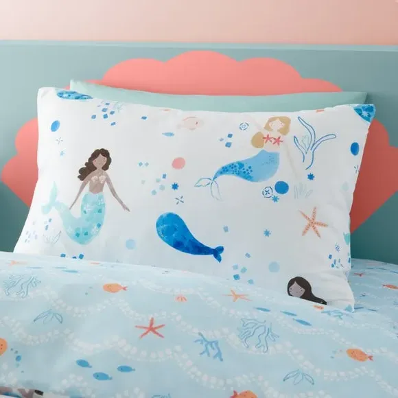 Mermaid Duvet Cover and Pillowcase Set - Blue, Polycotton alternate view