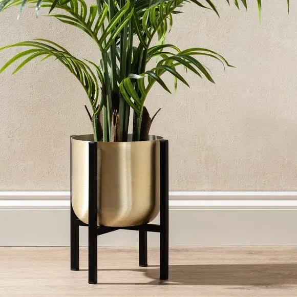 Metal Plant Pot with Stand - Gold, Black alternate view