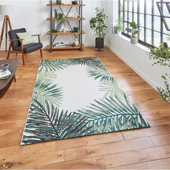 Leaf Edge Indoor Outdoor Rug - Green, Polypropylene alternate view