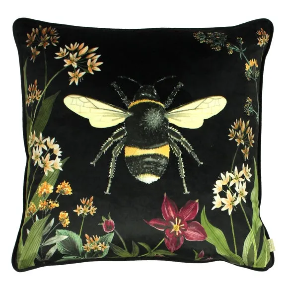 Square Cushion with Bee Print - Multicolor, Velvet alternate view