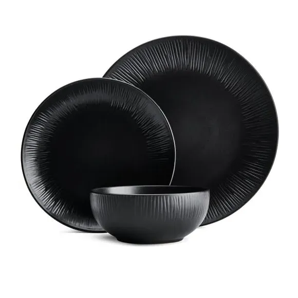 12-Piece Dinner Set Debossed - Black, Stoneware alternate view