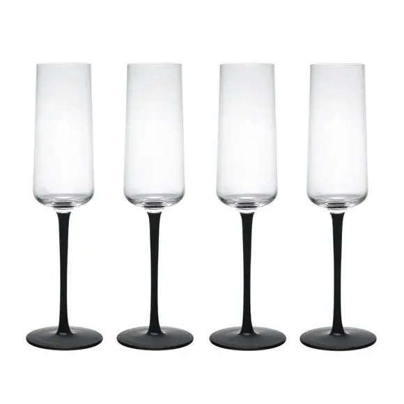 Set of 4 Flutes with Black Accents - Clear Crystal alternate view