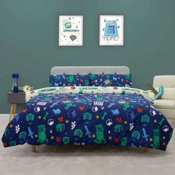 Minecraft Sketched Reversible Duvet Cover & Pillowcase Set - Multicolor, Polycotton alternate view