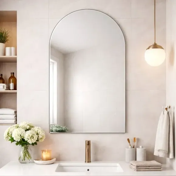 Arched Wall Mirror with Bevelled Edge - Black by Dunelm, image 2