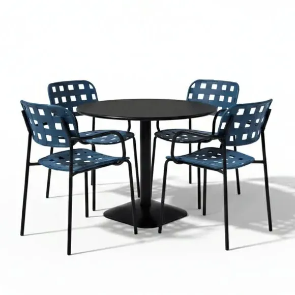 Modura Albin Round Table with 4 Karin Armchairs - Petrol Blue alternate view