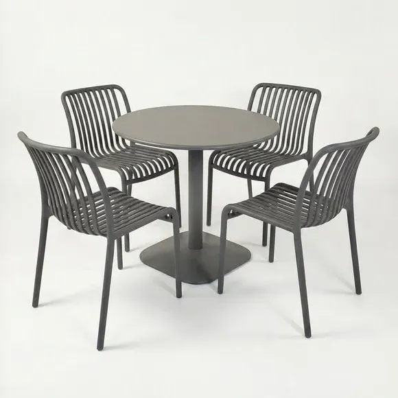 Round Dining Set with 4 Chairs - Grey, Steel alternate view