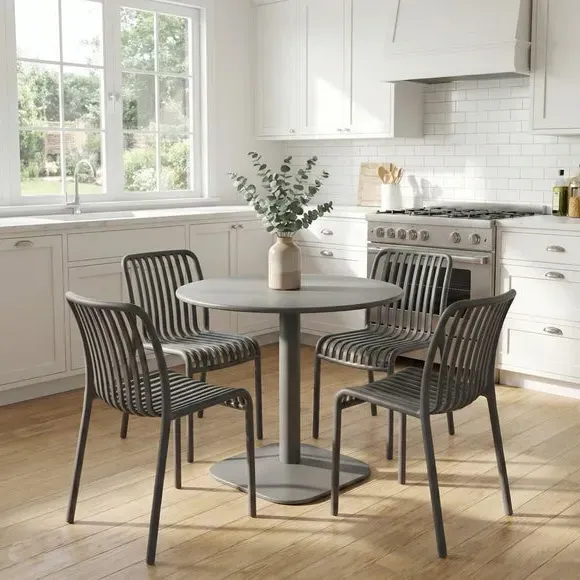 Round Dining Set with 4 Chairs - Grey, Steel by Dunelm, image 3