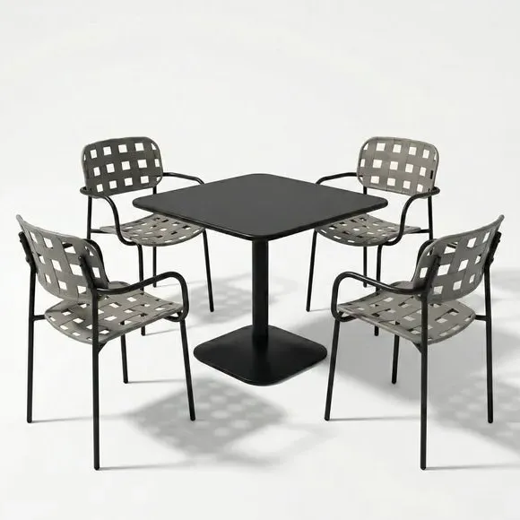 Square Dining Set with 4 Armchairs - Black, Steel alternate view