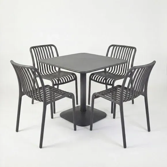 Square Dining Set with 4 Chairs - Grey, Steel alternate view