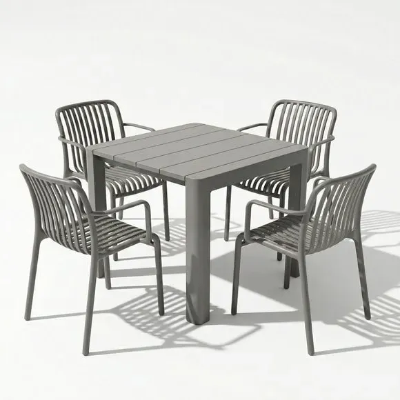 Square Dining Set with 4 Chairs - Grey, Polypropylene alternate view