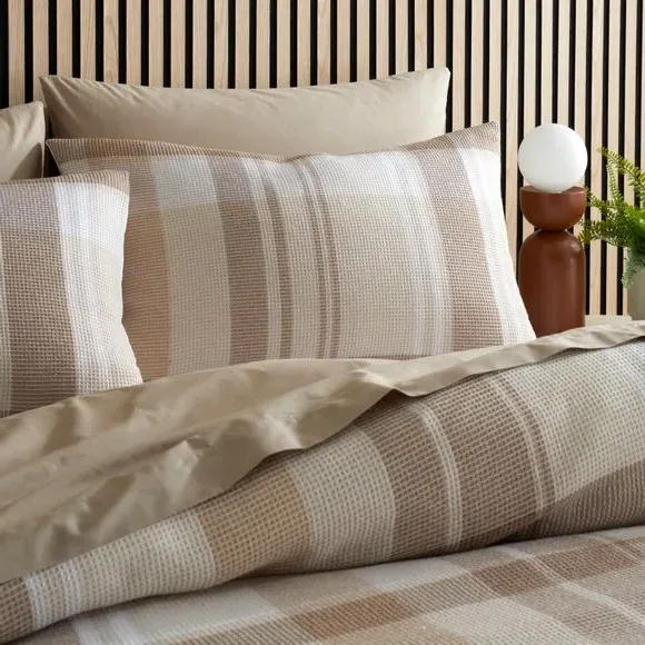 Molton Waffle Check Duvet Cover & Pillowcase Set - Natural, Polycotton alternate view