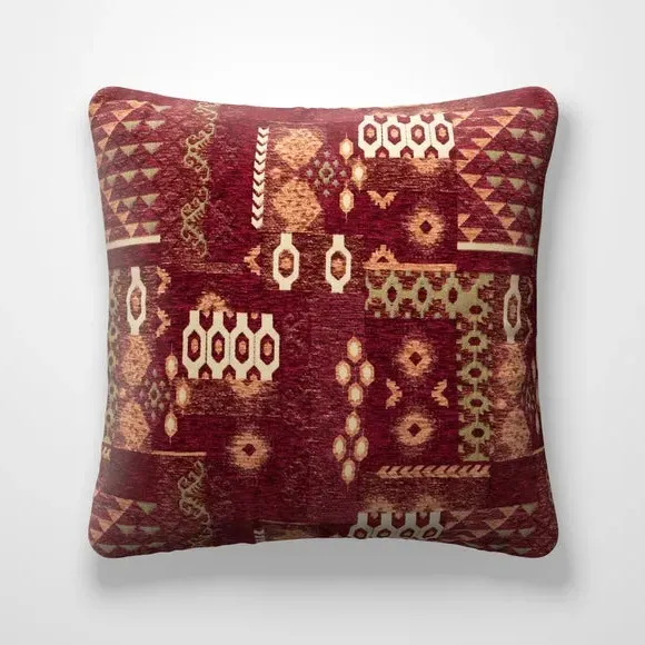 Cushion Cover with Check Design - Red, Velvet alternate view