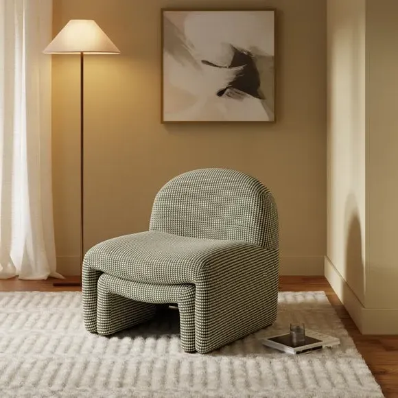 Monty Bobble Chenille Accent Chair and Footstool - Khaki Green alternate view