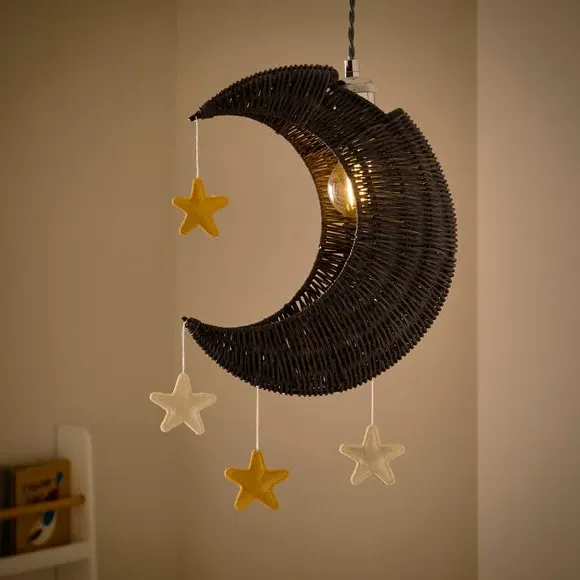Moon and Stars Easy Fit Pendant Shade - Blue, Rattan alternate view