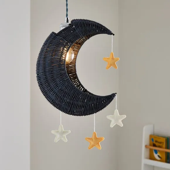 Moon and Stars Easy Fit Pendant Shade - Blue, Rattan product