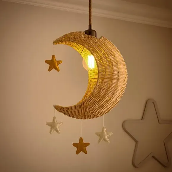 Moon & Stars Rattan Easy Fit Pendant Shade - Natural alternate view