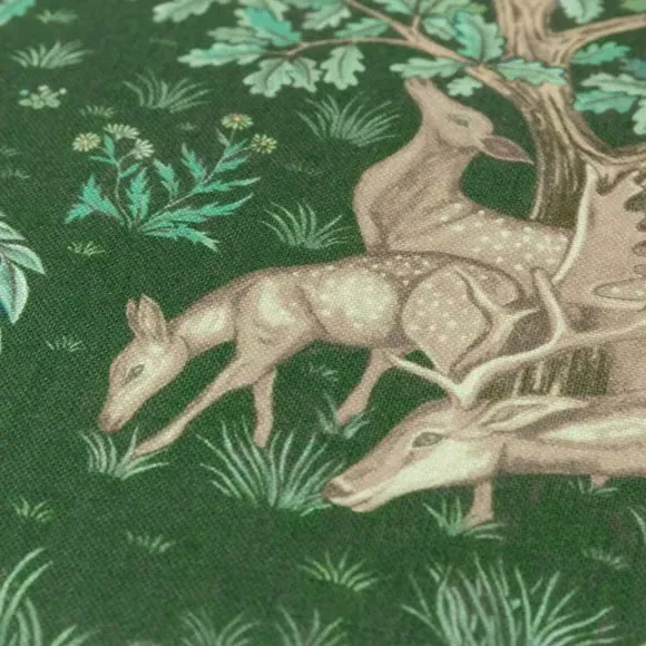 Square Outdoor Cushion with Deer Motif - Forest Green, Linen alternate view