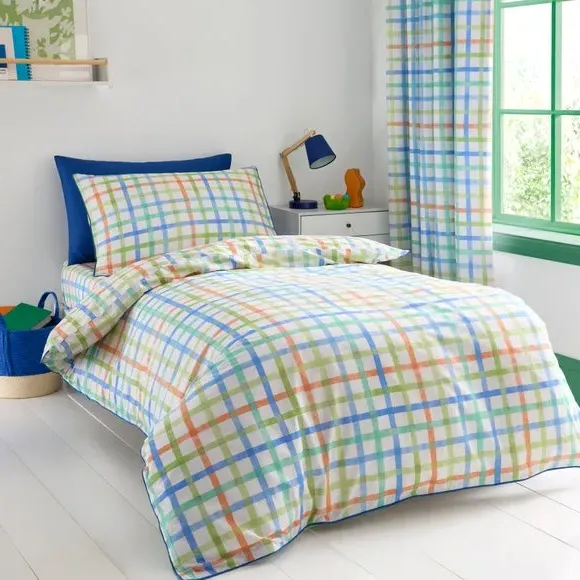 Multi Check Quilt Cover & Pillowcase Set - Blue, Cotton product