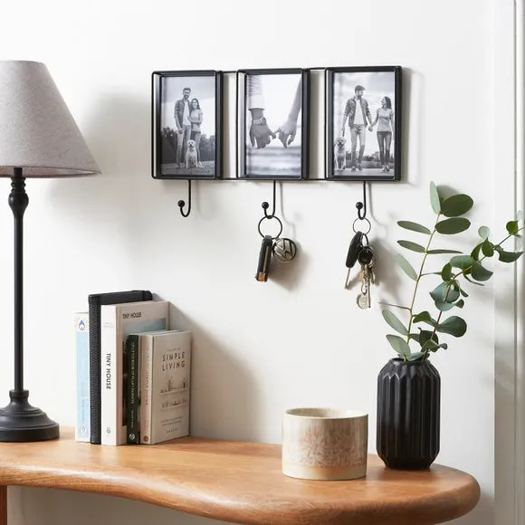 Multi Photo Frame with Key Hooks - Black, Metal product