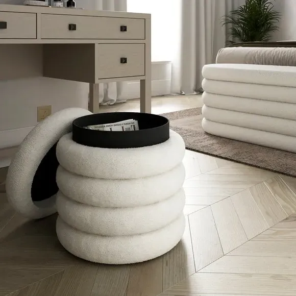Storage Footstool with Lift Top - Ivory, Sherpa alternate view