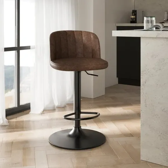 Mylo Gaslift Barstool - Brown, Faux Leather product