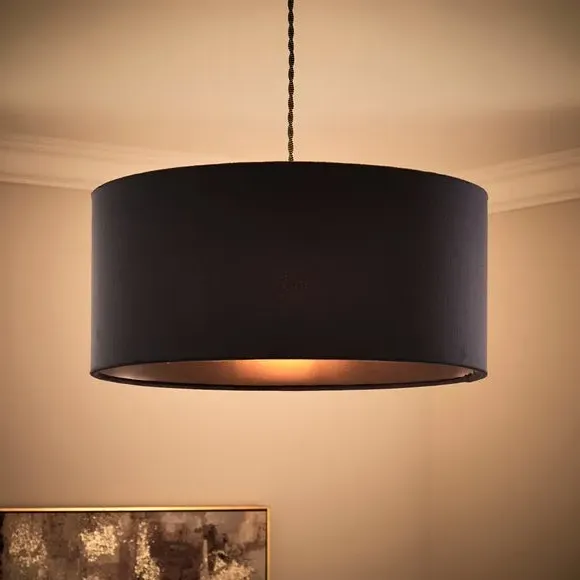 Nesa Shallow Lamp Shade - Navy, Velvet by Dunelm, alternate view