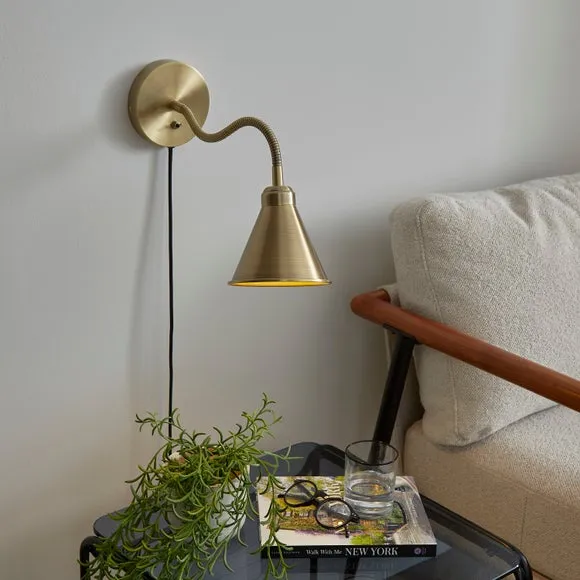 Newton Goose Neck Adjustable Plug-In Wall Light - Brass, Steel product