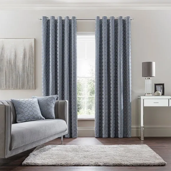 Ogee Eyelet Curtains - Ashley Blue, Chenille alternate view