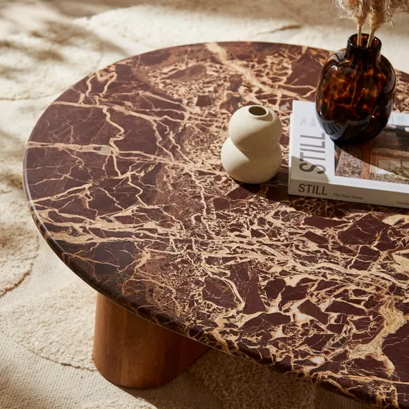 Pondus Oval Coffee Table - Cherry Marble, Mango Wood alternate view