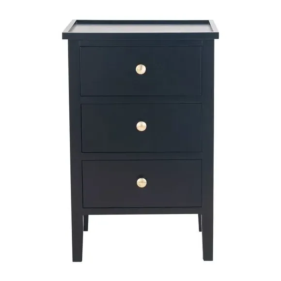 3-Drawer Bedside Table - Black, Pine alternate view