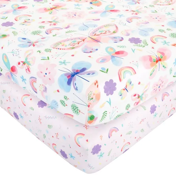 Painted Butterfly Set of 2 Fitted Sheets - Pink, Polycotton product