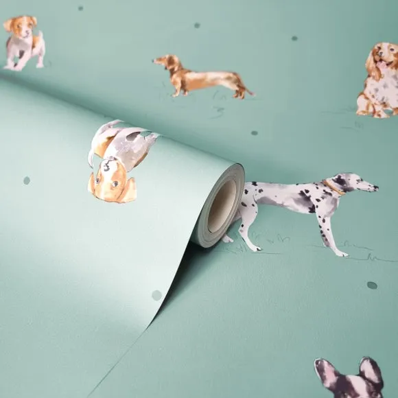 Painted Dogs Wallpaper - Green, Paper alternate view
