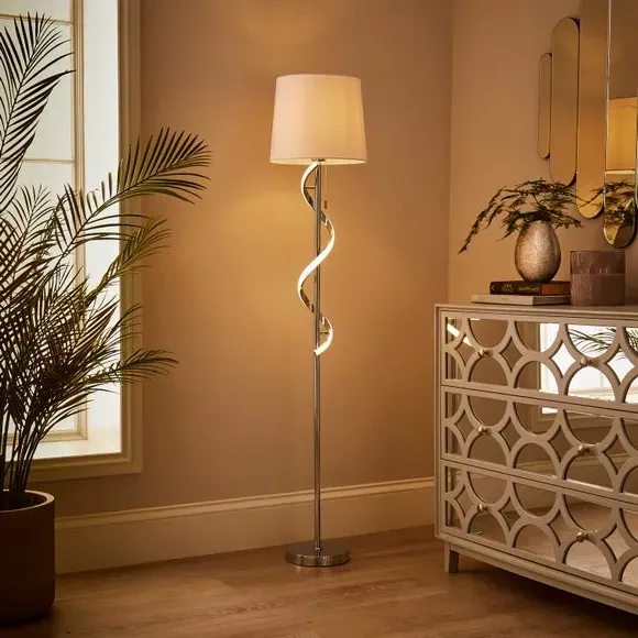 2 Light Floor Lamp with LED Swirl - Chrome, Metal alternate view