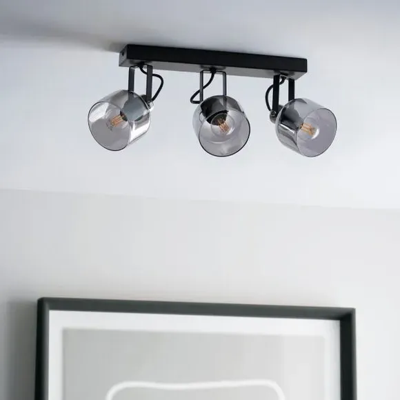 Palazzo 3-Light Semi Flush Spotlight Bar - Nickel, Smoked Glass alternate view